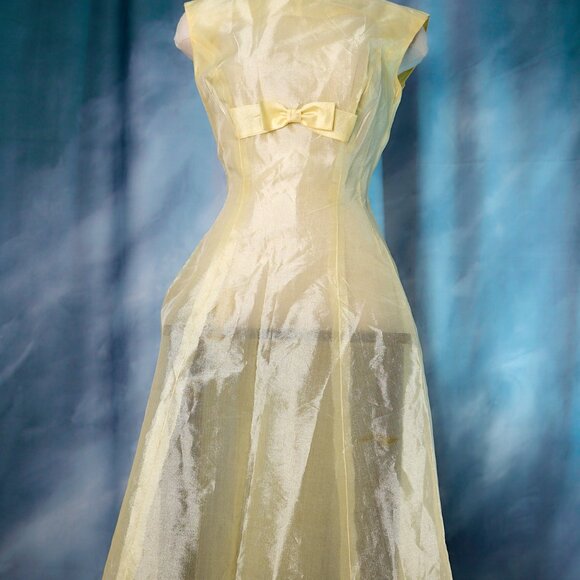 Vintage Pale Yellow 50's Party Dress with Slip - Picture 2 of 14
